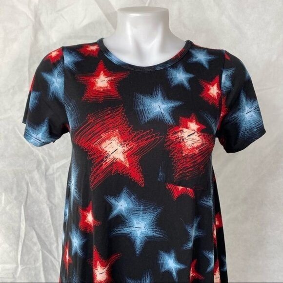 LulaRoe Star Dress Black Blue Red High Low T-shirt Dress - Picture 3 of 10